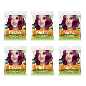 nisha cream hair color rich bright long lasting hair colouring for ultra soft deep shine 100 grey coverage conditioning with natural herbs wine burgundy pack of 6