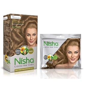 nisha cream hair color rich bright long lasting hair colouring for ultra soft deep shine 100 grey coverage conditioning with natural herbs 60gm jumbo  40gm sachet pack light blonde 