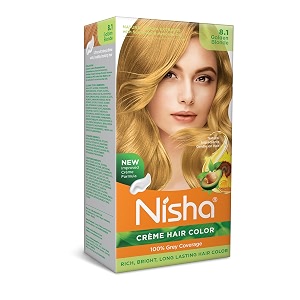 nisha cream hair color with rich bright permanent hair color creme formula smooth care for your precious hair 150gm golden blonde 81 pack of 1 