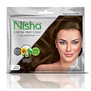 nisha cream hair color rich bright long lasting hair colouring for ultra soft deep shine 100 grey coverage conditioning with natural herbs sachet pack of 3 light brown