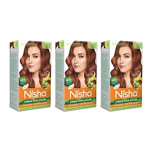 nisha cream hair color rich bright long lasting hair colouring for ultra soft deep shine 100 grey coverage conditioning with natural herbs golden brown pack of 3