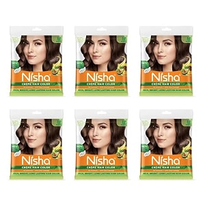 nisha cream hair color rich bright long lasting hair colouring for ultra soft deep shine 100 grey coverage conditioning with natural herbs dark brown pack of 6 