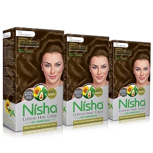 nisha creme hair color permanent hair colour light brown silky amp shiny 100 grey coverage amp ammonia free color with natural henna extract 60g60ml