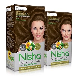nisha cream permanent hair color no ammonia cream formula permanent fashion highlights60gm60ml each pack light brown pack of 2