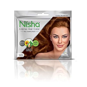 nisha golden brown 43 permanent cream hair color 20gm colourant  20ml developer pack of 3