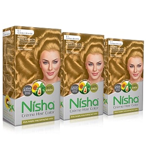 nisha cream permanent hair color long lasting fashion highlights 60gm90ml each pack golden blonde pack of 3 