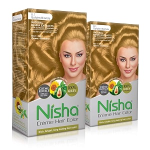 nisha cream permanent hair color permanent fashion highlights60gm90ml each pack golden blonde pack of 2