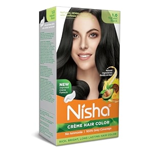 nisha creme hair colour permanent hair color natural black silky amp shiny 100 grey coverage amp ammonia free hair dye with natural henna extract 60g60ml