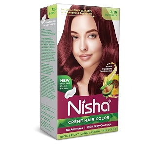 nisha creme hair color permanent hair colour burgundy silky amp shiny 100 grey coverage amp ammonia free color with natural henna extract 60g60ml
