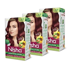 nisha creme hair color permanent hair colour burgundy silky amp shiny 100 grey coverage amp ammonia free color with natural henna extract 60g60ml