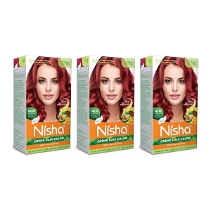 nisha creme hair color permanent hair colour cherry red silky amp shiny 100 grey coverage rich bright long lasting hair colouring for ultra soft deep shine hair dye pack of 3