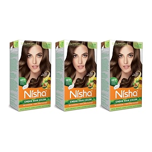 nisha creme hair color chocolate blonde permanent hair colour for women men no ammonia ultra soft deep shine 100 grey coverage 753 chocolate blonde hair colour 120gm pack of 3