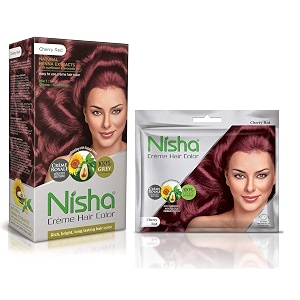 nisha cream hair color rich bright long lasting hair colouring for ultra soft deep shine 100 grey coverage conditioning with natural herbs 60gm jumbo  40gm sachet pack cherry red 
