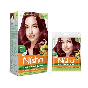 nisha creme hair color combo pack of burgundy 120gm jumbo  40gm sachet pack 
