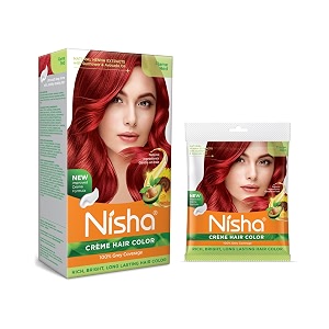 nisha creme hair color combo pack flame red 150g box and 50g sachet permanent hair color for women and men