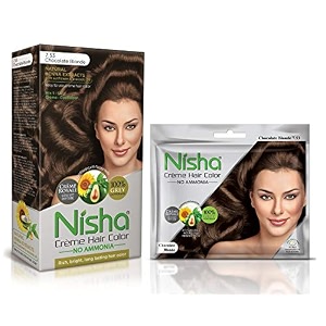 nisha cream hair color rich bright long lasting hair colouring for ultra soft deep shine 100 grey coverage conditioning with natural herbs 60gm jumbo  40gm sachet pack chocolate blonde 