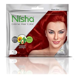 nisha cream hair color rich bright long lasting hair colouring for ultra soft deep shine 100 grey coverage conditioning with natural herbs sachet pack of 2 flame red