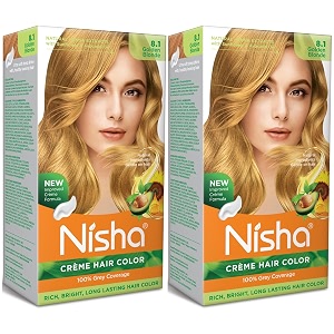 nisha creme hair color golden blonde permanent hair colour for women men ultra soft deep shine 100 grey coverage 81 golden blonde hair colour 120gm pack of 2