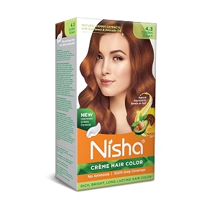 nisha creme hair color golden brown permanent hair colour for women men no ammonia ultra soft deep shine 100 grey coverage 43 golden brown hair colour 60gm60ml18ml