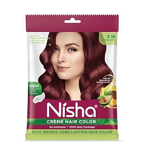 nisha cream hair color rich bright long lasting hair colouring for ultra soft deep shine 100 grey coverage conditioning with natural herbs burgundy pack of 1