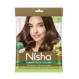 nisha cream hair color rich bright long lasting hair colouring for ultra soft deep shine 100 grey coverage conditioning with natural herbs light brown pack of 1