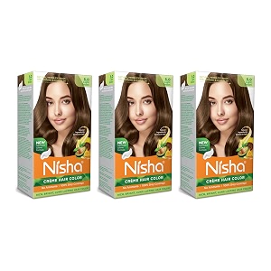 nisha creme hair color light brown permanent hair colour for women men no ammonia ultra soft deep shine 100 grey coverage 50 light brown hair colour 120gm pack of 3