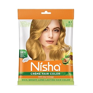nisha golden blonde 81 permanent cream hair color 20gm colourant  30ml developer pack of 1