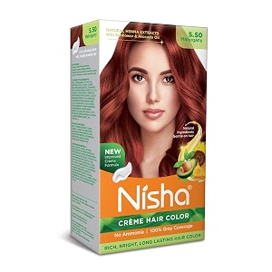 nisha creme hair color mahogany permanent hair colour for women men no ammonia ultra soft deep shine 100 grey coverage 550 mahogany hair colour 120gm pack of 1