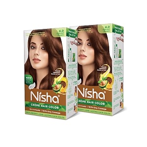 nisha creme hair color natural brown permanent hair colour for women men no ammonia ultra soft deep shine 100 grey coverage 40 natural brown hair colour 120gm pack of 2