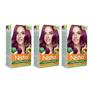 nisha creme hair color with natural henna extracts for unisex 60g  60ml  18ml - wine burgundy pack of 3