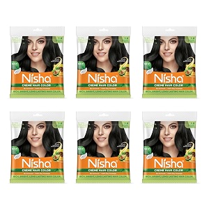 nisha creme hair color with sunflower avocado oil amp henna extracts 100 grey coverage no ammonia 20ml20gm x 1 pack of 6 natural black 1 
