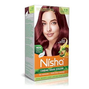 nisha creme hair colour 316 burgundy 60gm  60ml  18ml nisha conditioner with natural herbs 100 grey hair coverage pack of 1