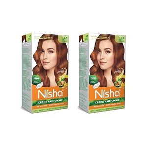 nisha creme hair colour 43 golden brown 60gm  60ml  18ml nisha conditioner with natural herbs 100 grey hair coverage suitable for hair highlights pack of 2