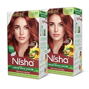 nisha creme hair color mahogany permanent hair colour for women men no ammonia ultra soft deep shine 100 grey coverage 550 mahogany hair colour 120gm pack of 2
