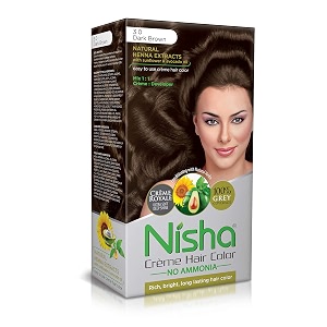 nisha creme hair colour 60gm  60ml  18ml colour protector conditioner with natural herbs 100 grey hair coverage dark brown