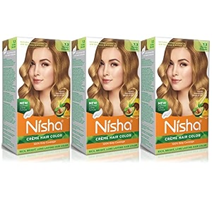 nisha creme hair colour 73 honey blonde 60gm  90ml  18ml nisha conditioner with natural herbs 100 grey hair coverage suitable for hair highlights pack of 3