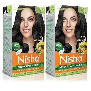 nisha hair colour no ammonia formula hair color 60gm  60ml- black shade 10 pack of 2 