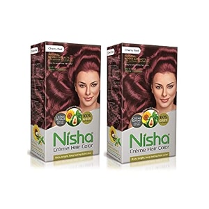 nisha long lasting cherry red cream hair color for women and men hair color crme with natural herbs 100 grey coverage hair color pack of 2