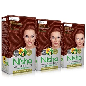 nisha mahogony hair crme color long lasting 100 grey coverage with henna extracts for hair care pack of 3 