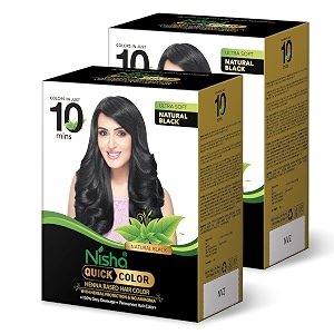 nisha quick color henna based hair colour natural black long-lasting color full grey coverage no ammonia hair color in just 10 minutes 60 g pack of 2