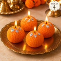 NISHIV VSHLOM Motichoor Ladoo Shaped Decorative Candles Pack of 4 for Pooja Home Decor! Glass (Pack of 4) Table Diya (Height: 2.5 inch)