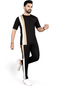 nispruh men solid black night suit set