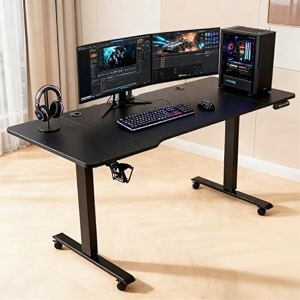 nitho elgad-l large gaming desk  electric height adjustable computer table carbon fiber surface cup amp headphone holder cable management diy easy assembly big workstation for home office or gaming