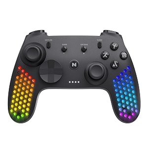 nitho hexagon wireless gaming controller for pc switch android amp ios lightweight gamepad with 6-axis motion sensor rgb led lights vibration enhancer kit amp detachable phone holder - black