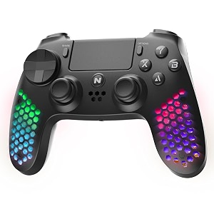 nitho hexagon wireless gaming controller for ps4 ps5 with ps4 games only pc android amp ios gamepad joystick with 6-axis motion sensor  rgb led lights  vibration  touchpad  trigger sets  built-in speaker