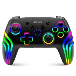 nitho nexus dark ops wireless controller for pc windows switch amp switch 2 ios android gamepad with rgb lighting  hall effect triggers  6-axis gyro  vibration amp turbo black