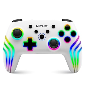 nitho nexus wireless controller for pc windows switch amp switch 2 ios android gaming gamepad with rgb light  hall effect triggers  6-axis gyro  dual vibration amp turbo white