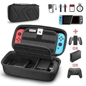 nitho switch  switch lite armour case xl carry case compatible with switch  lite console amp accessories black protective hard portable travel shell pouch black