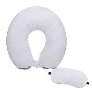 neck pillow eye mask - combo airline travel neck pillow sleeping pillow with sleeping eye mask great for long road trips and flights for men women white