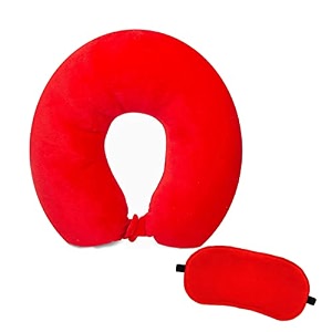 neck pillow eye mask - combo airline travel neck pillow with sleeping eye mask great for long road trips and flights for men women red